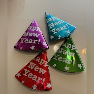 STANDARD SIZE New Year's Eve CONE Elastic FOIL GLITTER STARS Party Hats
